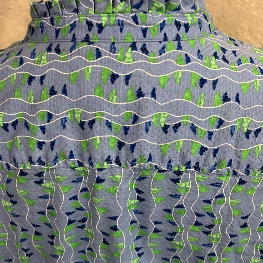 Talbots Blue and Green Casual Button Down Shirt with Geometric Pattern - Picture 4 of 5